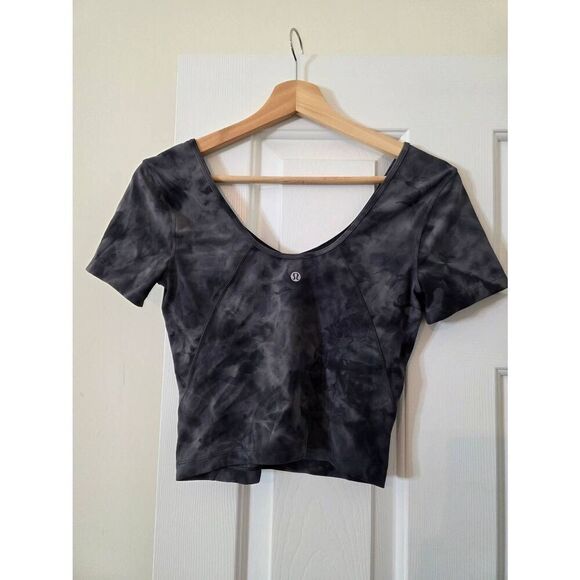 Lululemon Align Space Dye Black / Gray Crop Tee Size 6 - Picture 1 of 7